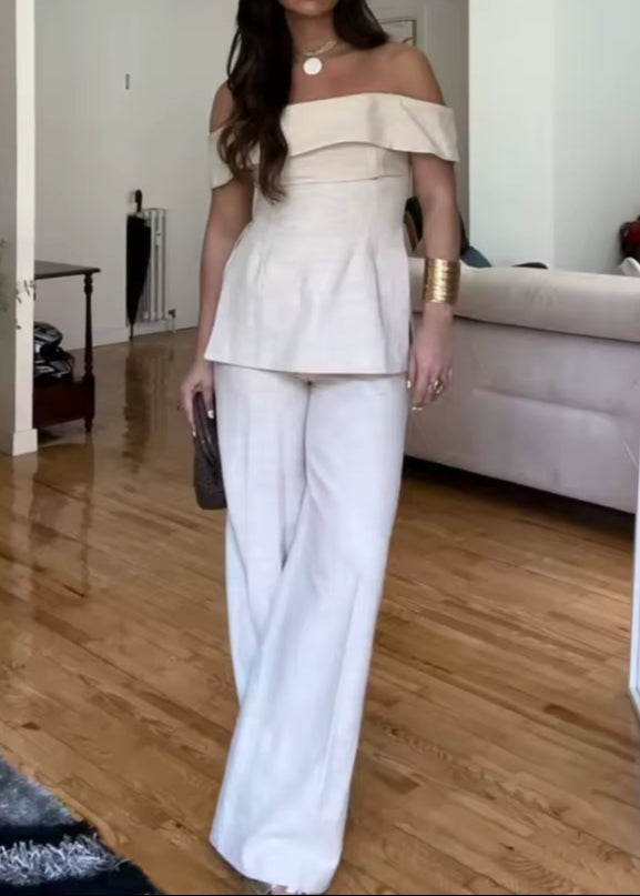 Sienna Beige High-Waist Straight-Leg Pants LAPANIA