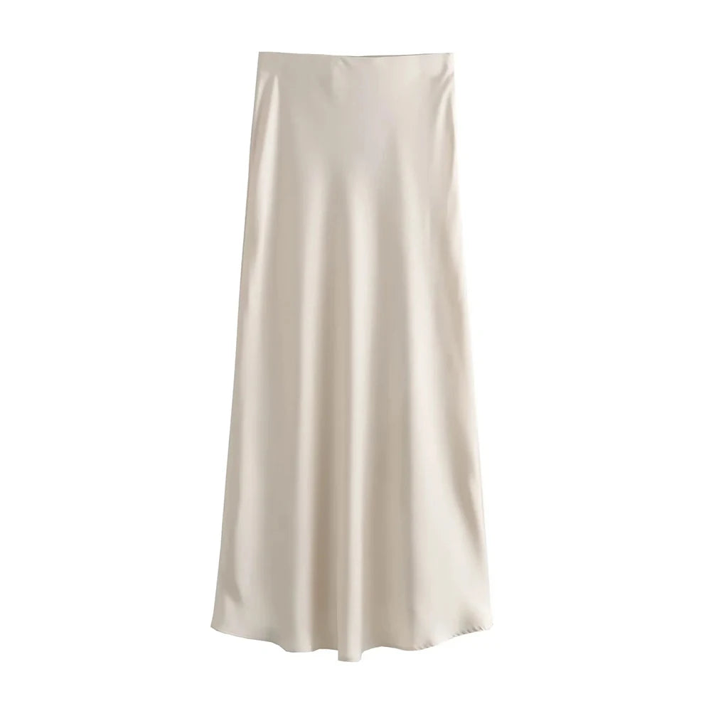 Flowing design with elastic waistband, mid-calf length, perfect for chic and formal wear.