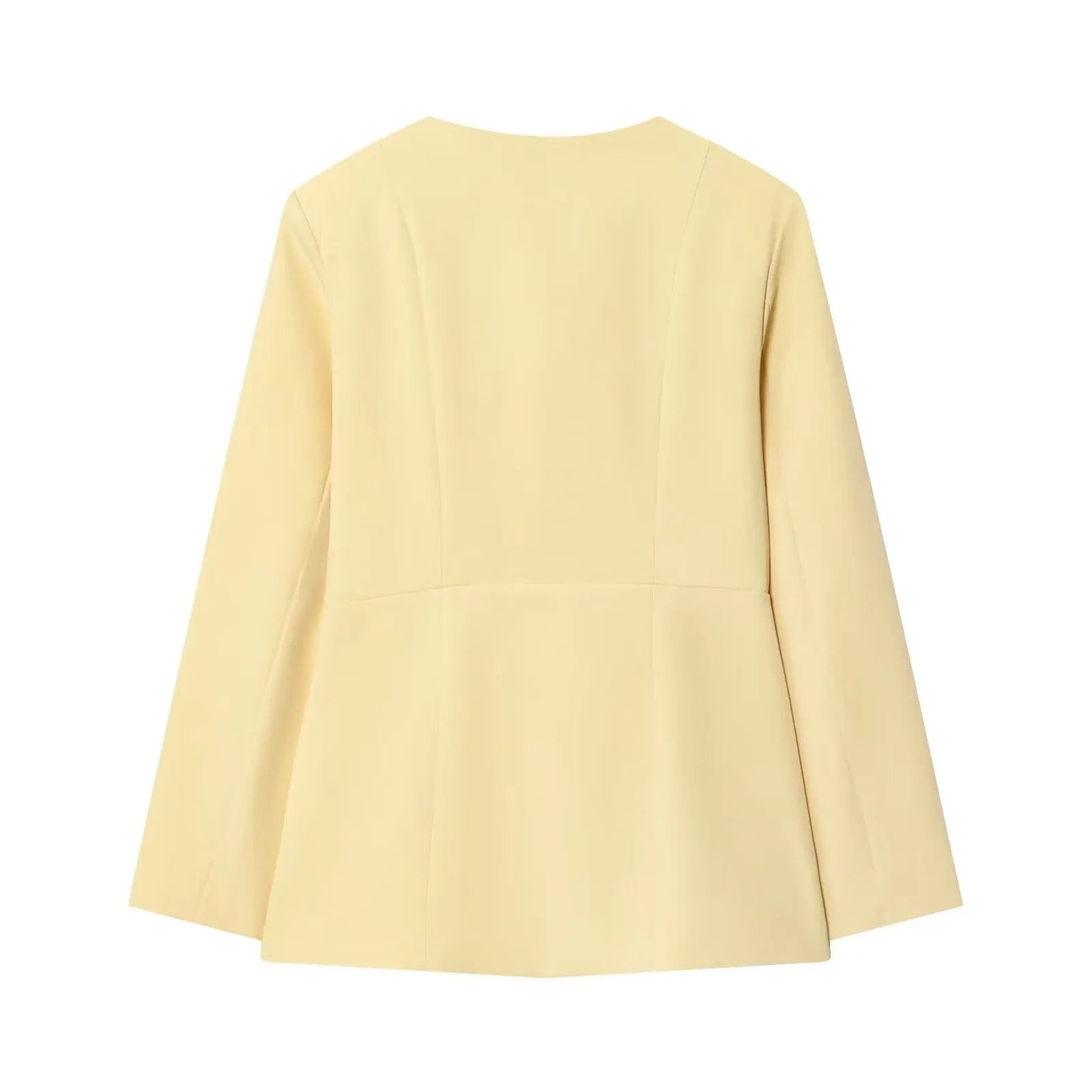 Butter Yellow Single-Breasted Round Neck Blazer LAPANIA