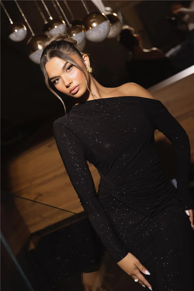 Asymmetrical Shimmer Maxi Dress LAPANIA