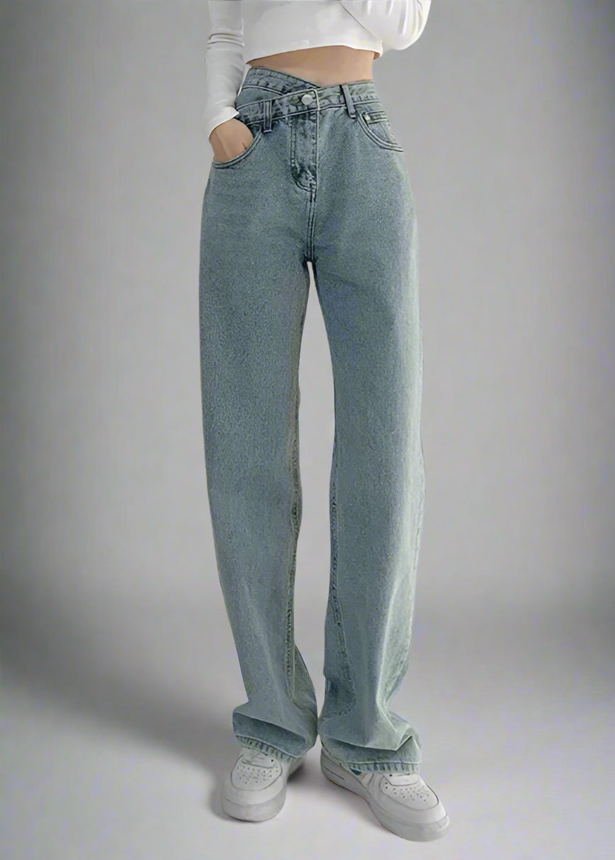 Asymmetric Waist Straight-Leg Jeans LAPANIA