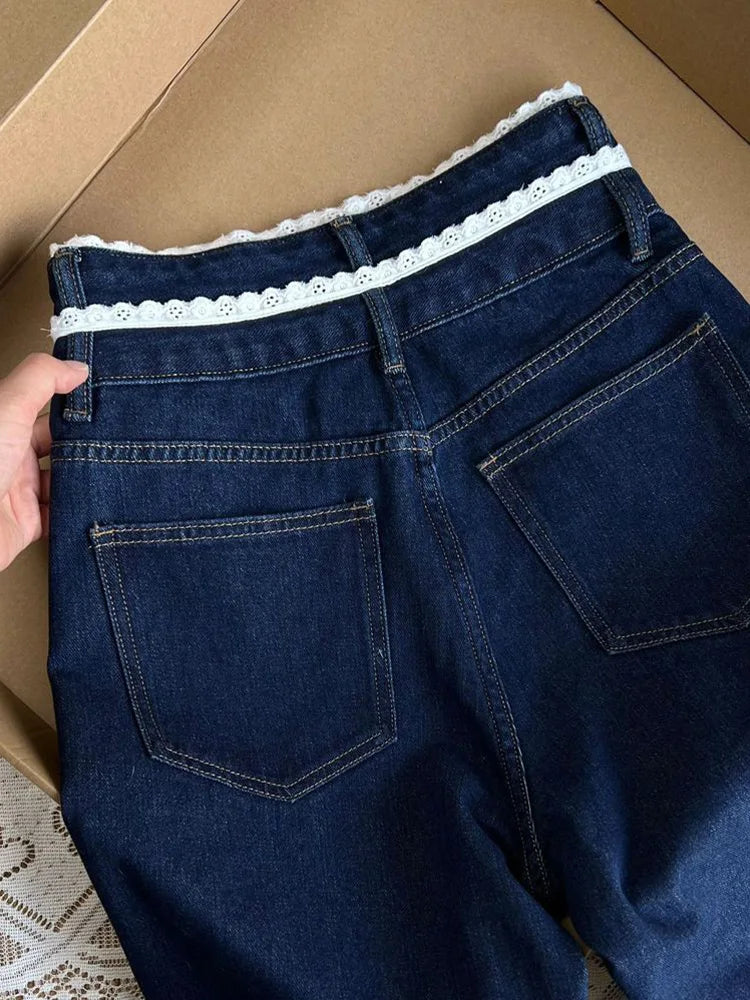 Lace-Spliced Wide Leg Jeans LAPANIA