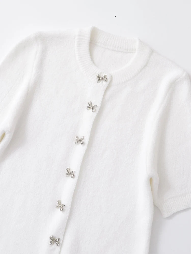 Bow Button Knit Top LAPANIA