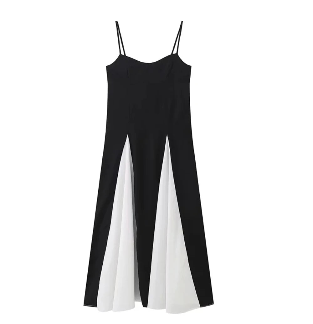 Black & White Contrast Patchwork Maxi Dress LAPANIA