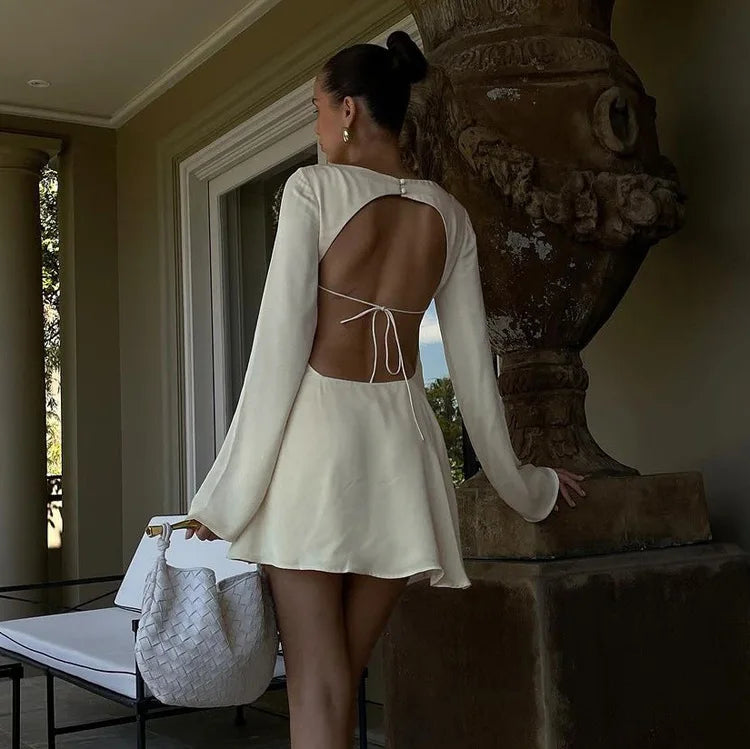 Satin Lace-Up Back Mini Dress LAPANIA