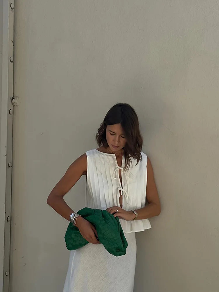 Chic Lace-Up Top & Long Skirt Set