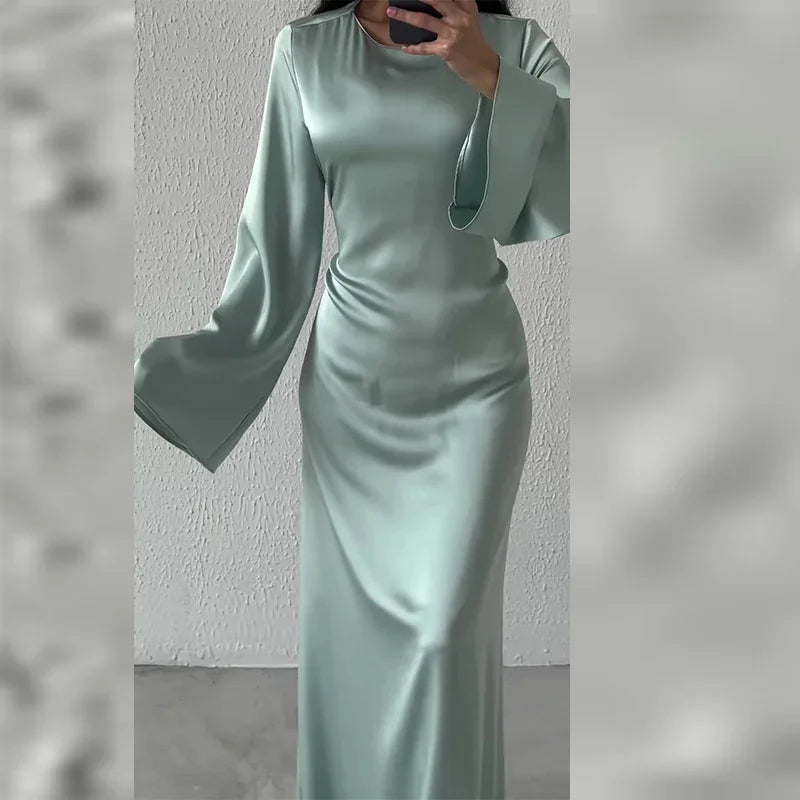Back Lace-Up Maxi Dress with Flared Sleeves LAPANIA