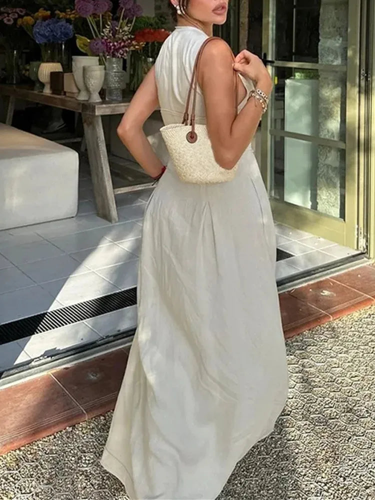Sleeveless Pleated Zip Midi Dress LAPANIA