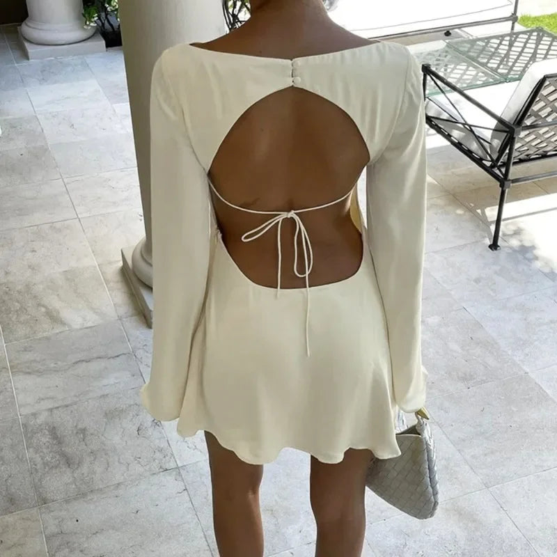 Satin Lace-Up Back Mini Dress LAPANIA