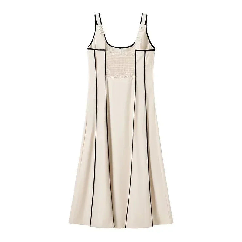 Cream Striped Midi Dress LAPANIA