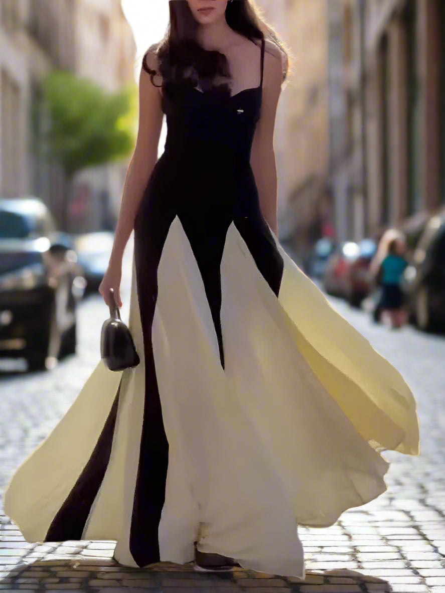 Black & White Contrast Patchwork Maxi Dress LAPANIA