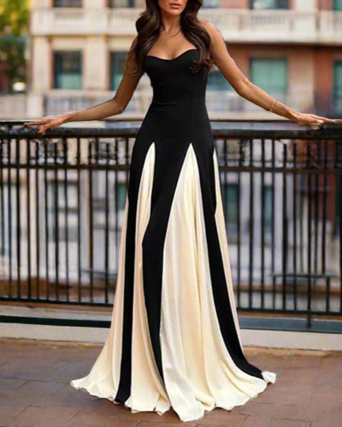 Black & White Contrast Patchwork Maxi Dress LAPANIA