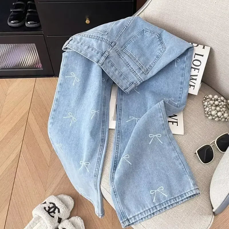 Bow Print High-Waisted Jeans LAPANIA