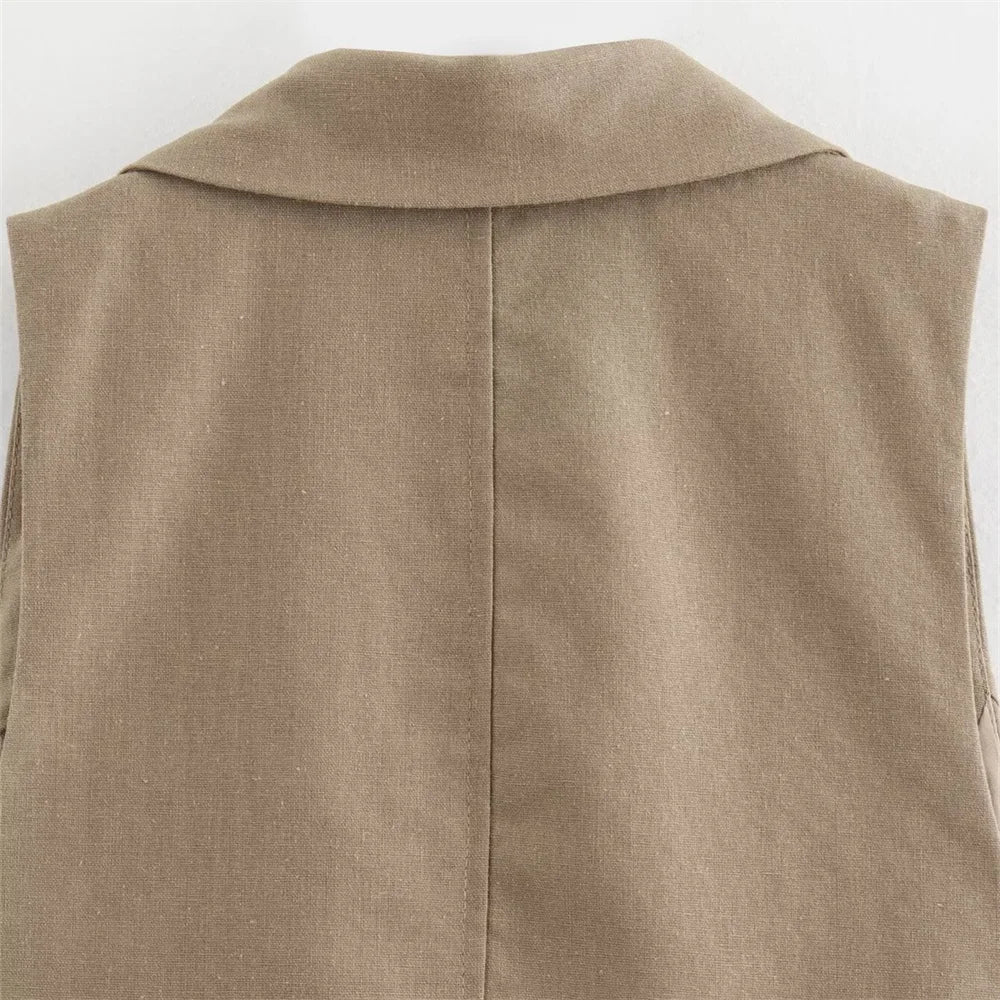 Khaki Buttoned Vest with Back Tie LAPANIA