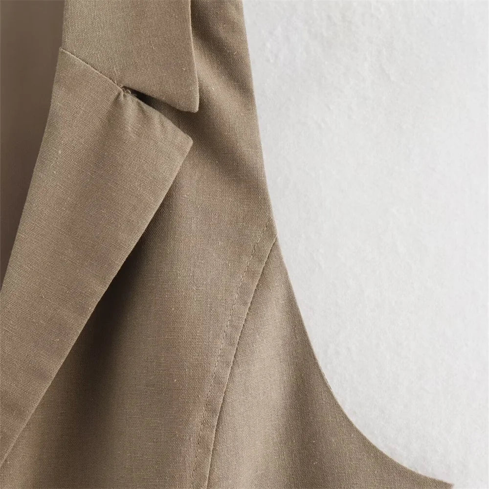 Khaki Buttoned Vest with Back Tie LAPANIA