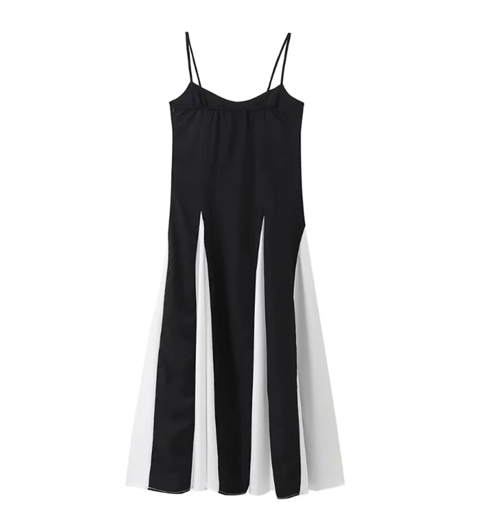 Black & White Contrast Patchwork Maxi Dress LAPANIA