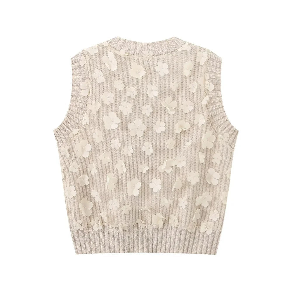Sleeveless Floral Knit Vest LAPANIA