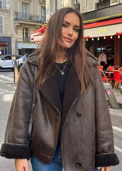 Dark Brown Leather Aviator Jacket LAPANIA