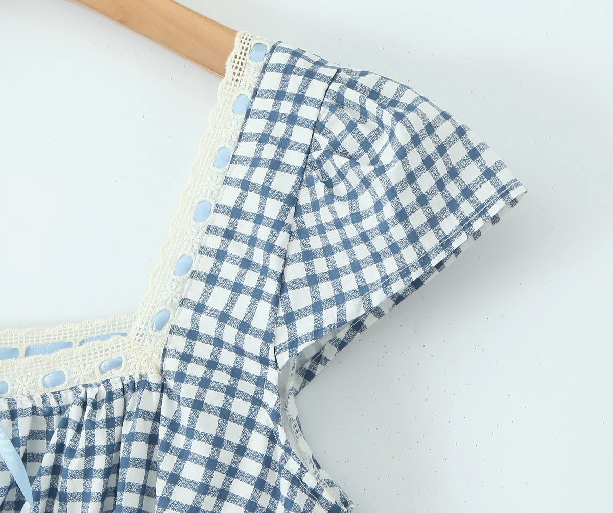 Plaid Lace Panel Dress LAPANIA