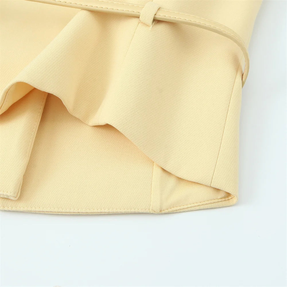Yellow set belted vest and midi skirt LAPANIA
