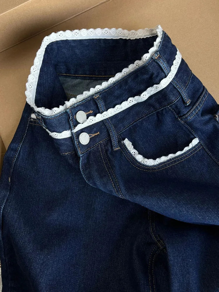 Lace-Spliced Wide Leg Jeans LAPANIA