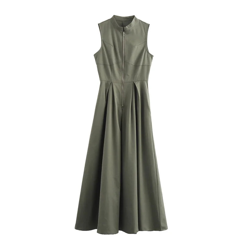 Sleeveless Pleated Zip Midi Dress LAPANIA