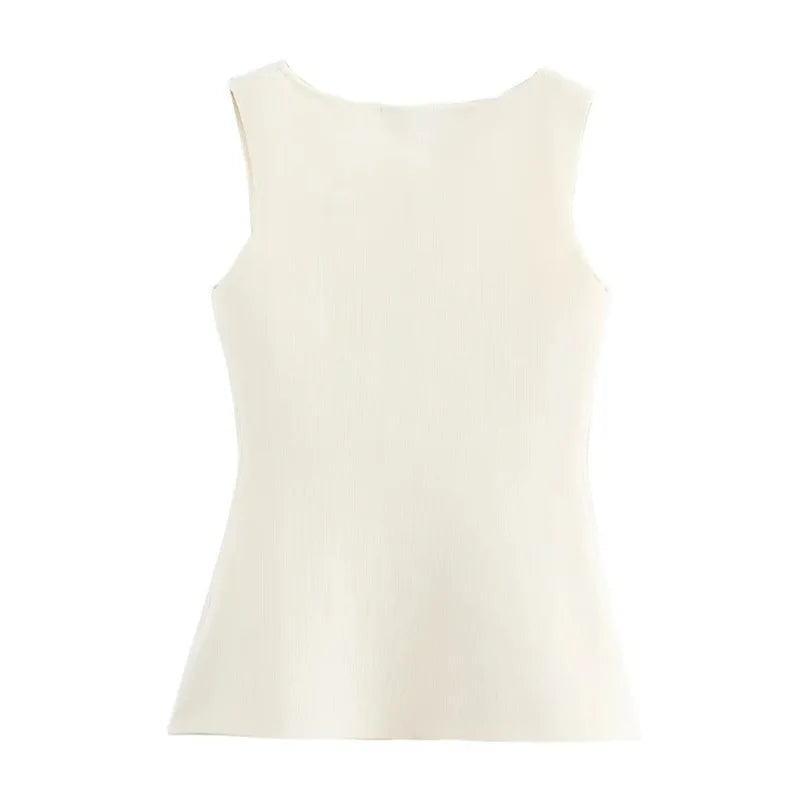 Beige Gold-Button Knitted Vest LAPANIA