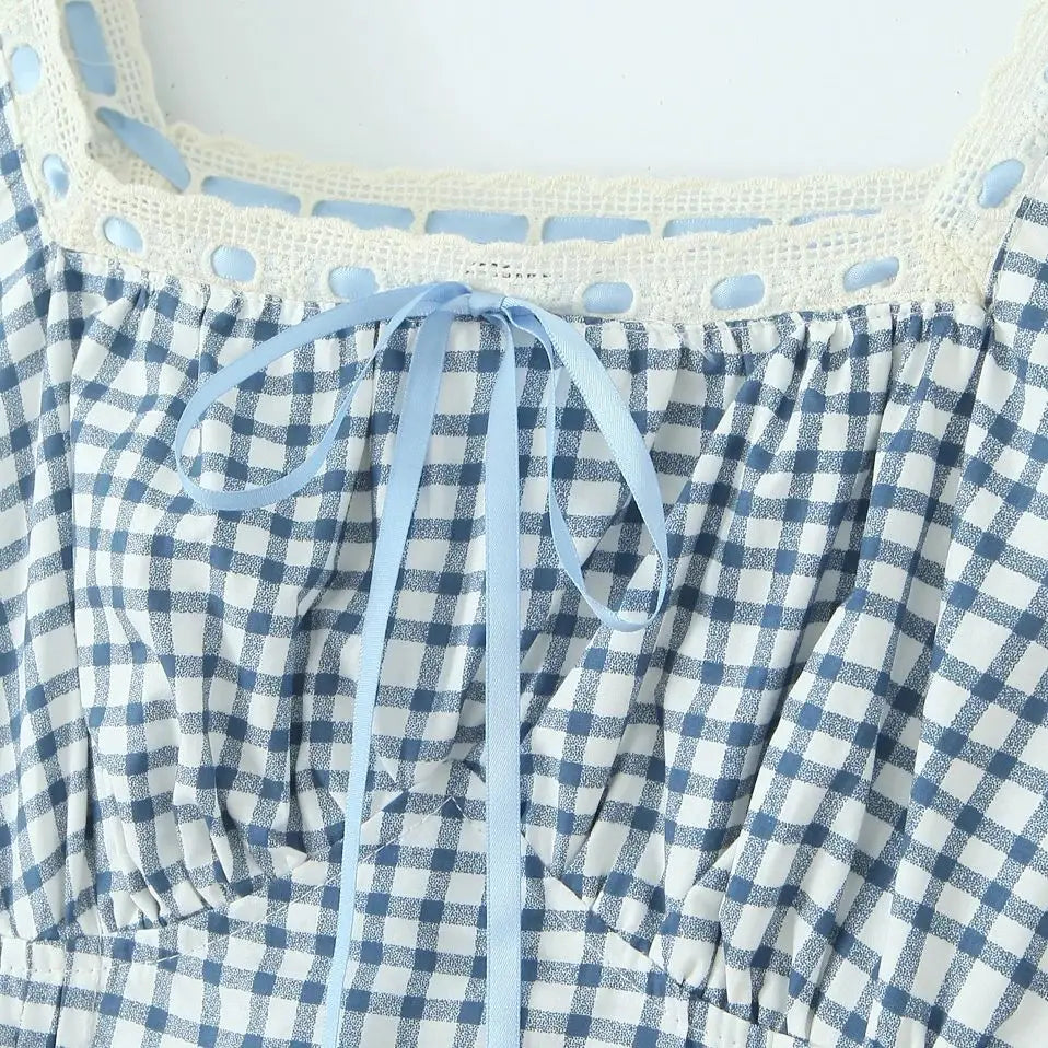 Plaid Lace Panel Dress LAPANIA