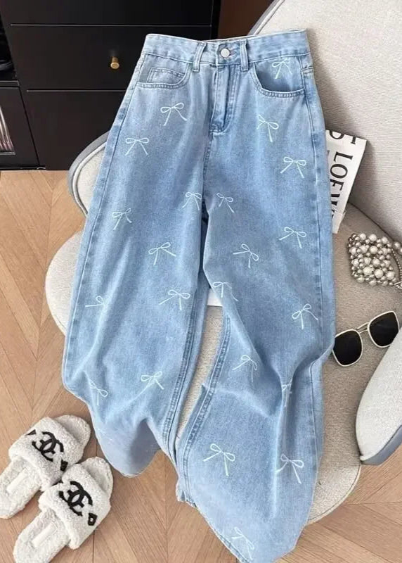 Bow Print High-Waisted Jeans LAPANIA