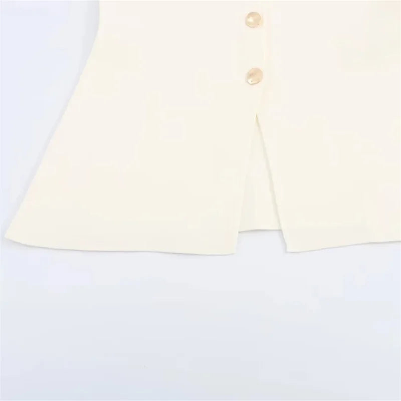 Beige Gold-Button Knitted Vest LAPANIA