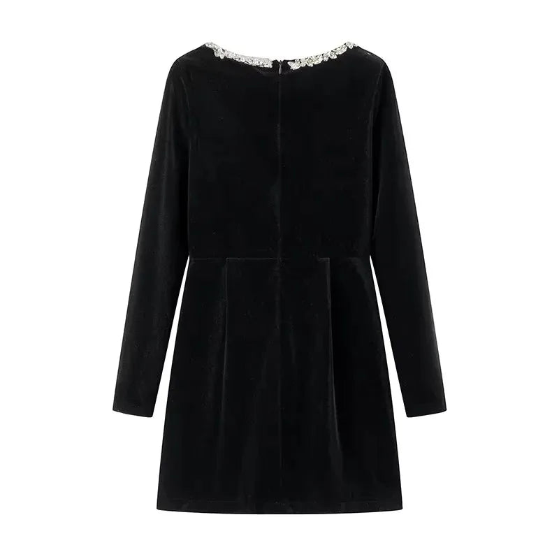 Velvet Mini Dress - Rhinestone Neckline LAPANIA