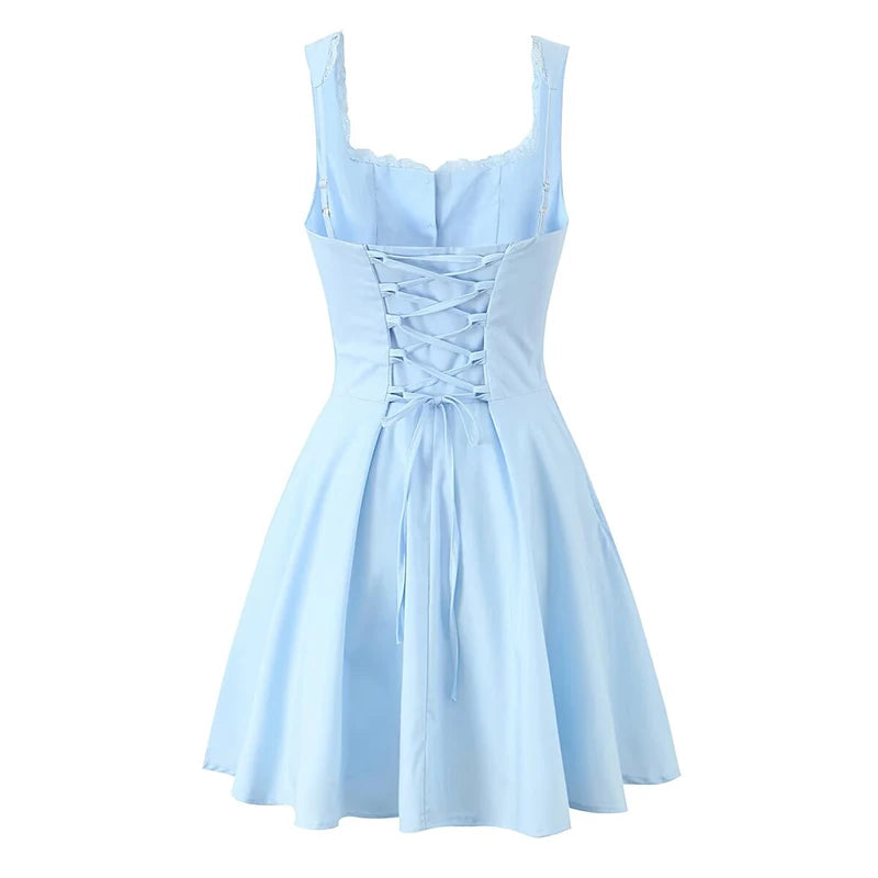 Elegant Lace-Up Babydoll Mini Dress LAPANIA