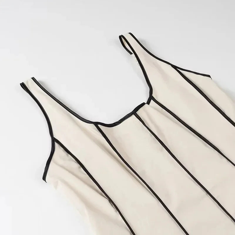 Cream Striped Midi Dress LAPANIA