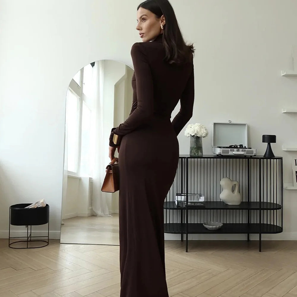 Elegant Long Sleeve Split Maxi Dress LAPANIA