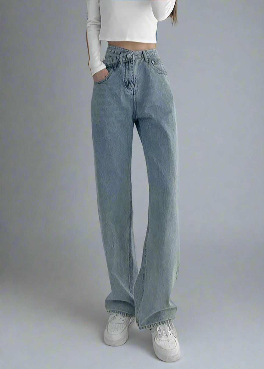 Asymmetric Waist Straight-Leg Jeans LAPANIA