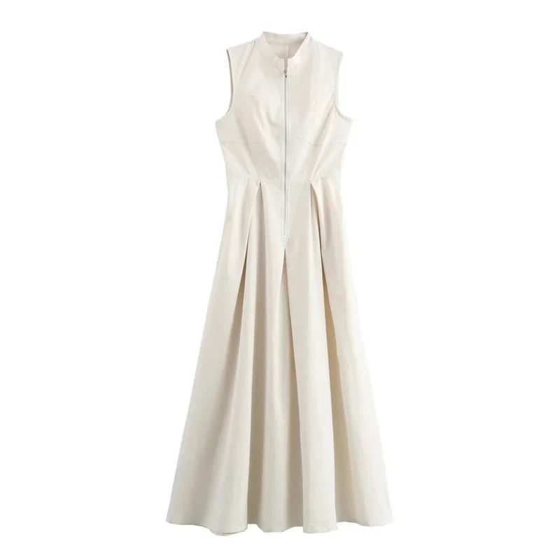 Sleeveless Pleated Zip Midi Dress LAPANIA