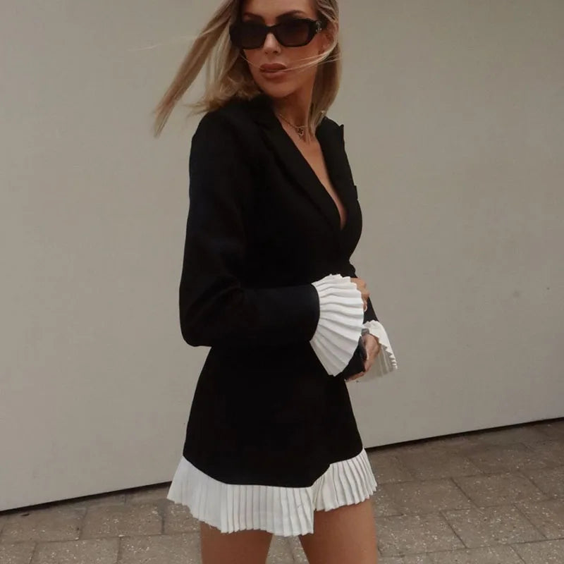 Black Blazer Dress with Ruffles LAPANIA