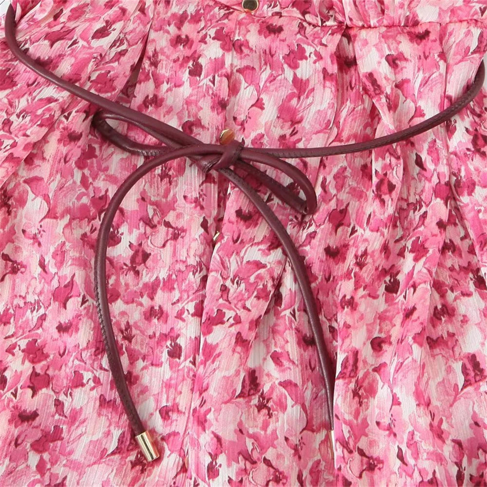 Pink Floral Lace Printed Mini Dress LAPANIA