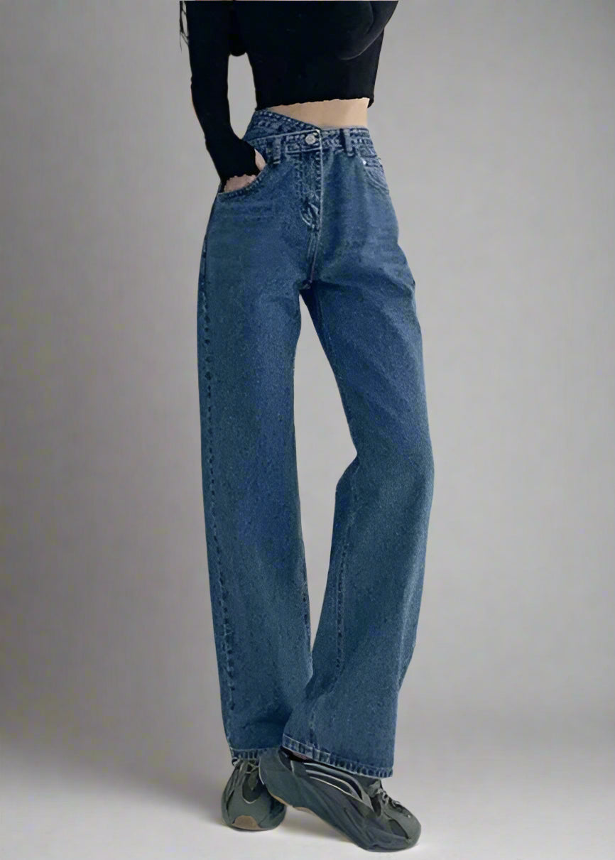Asymmetric Waist Straight-Leg Jeans LAPANIA