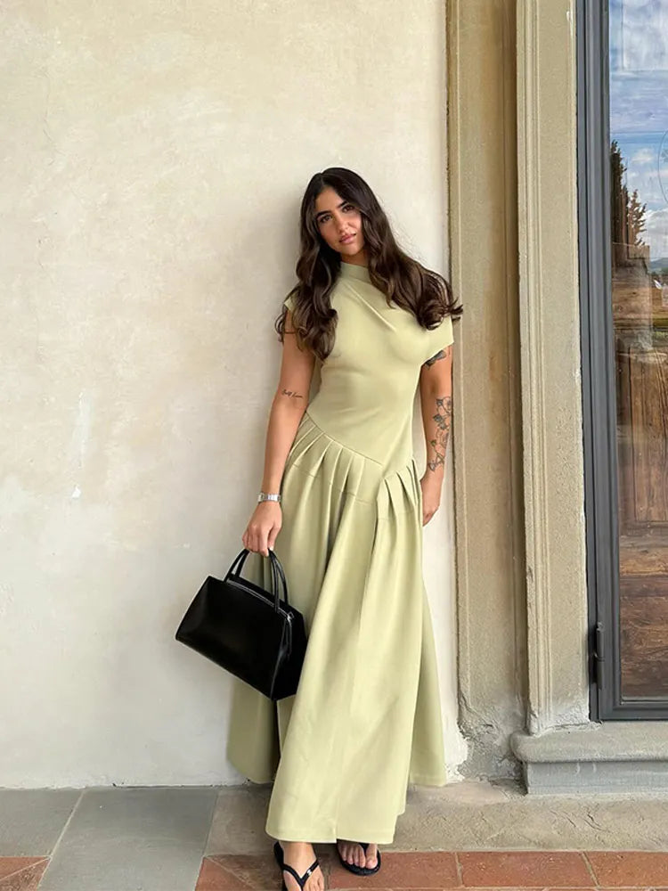 One-Shoulder Off-Design Pleated Dress LAPANIA