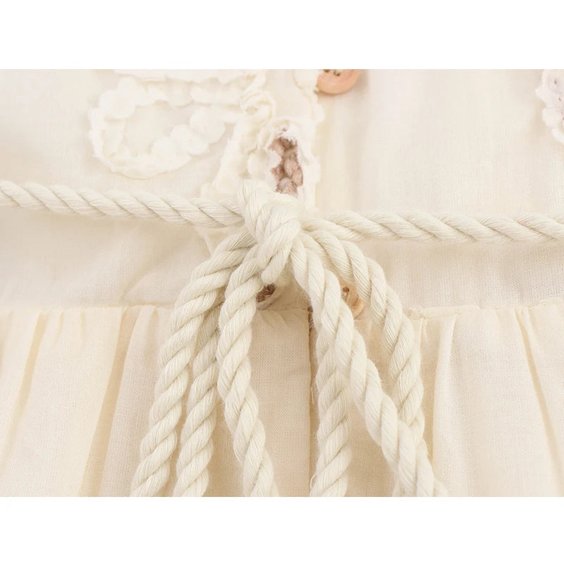 Floral Embroidery Belted Mini Dress LAPANIA