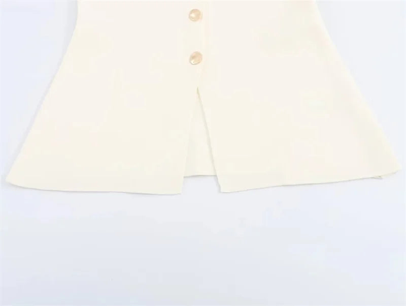 Beige Gold-Button Knitted Vest LAPANIA