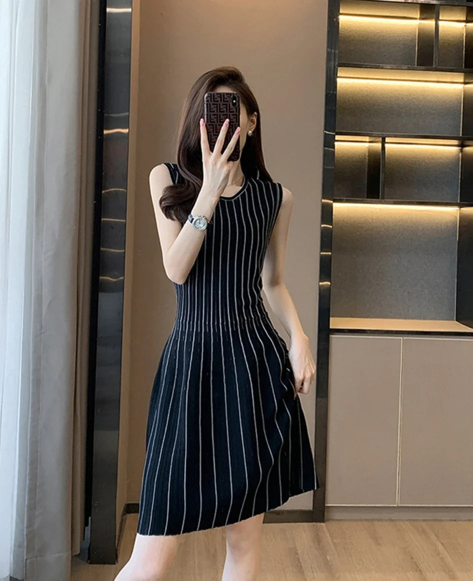 Sleeveless stripped Knitted mini Dress LAPANIA