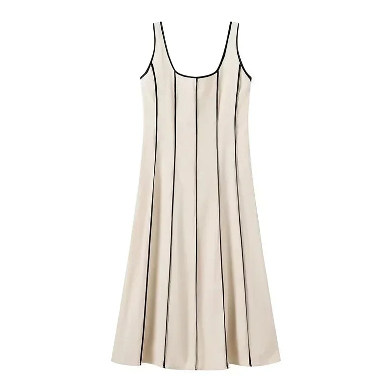 Cream Striped Midi Dress LAPANIA