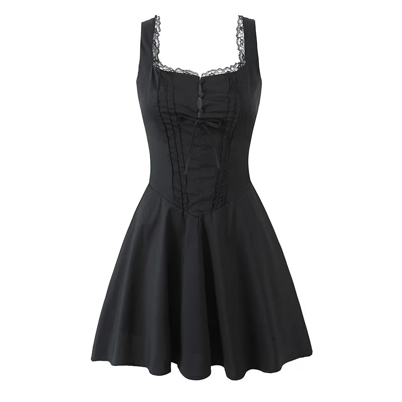 Elegant Lace-Up Babydoll Mini Dress LAPANIA