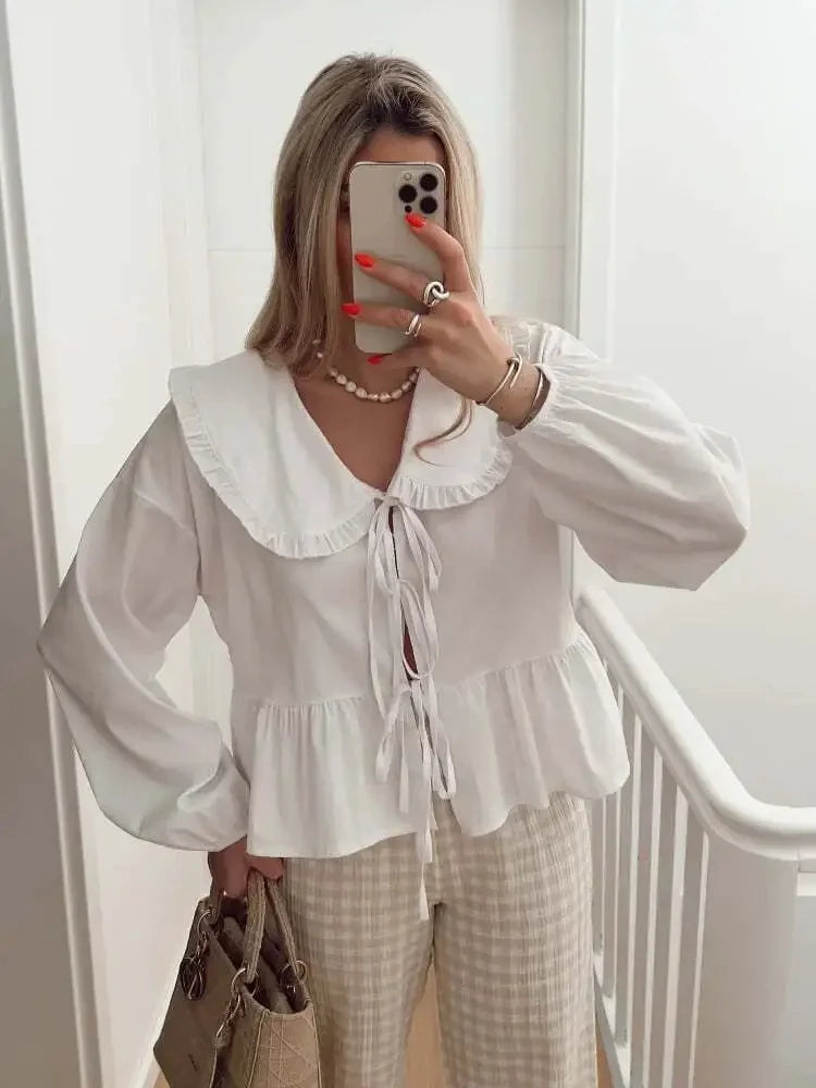 Tie-Front Ruffle Blouse LAPANIA