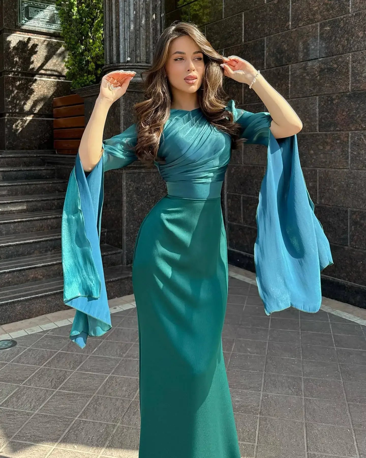 Sheer Satin Panel Maxi Dress