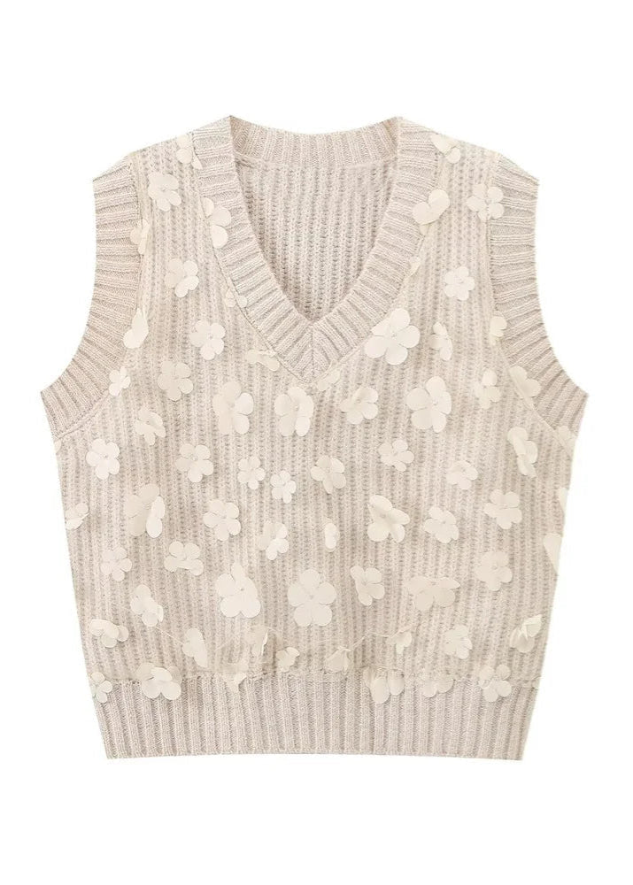 Sleeveless Floral Knit Vest LAPANIA
