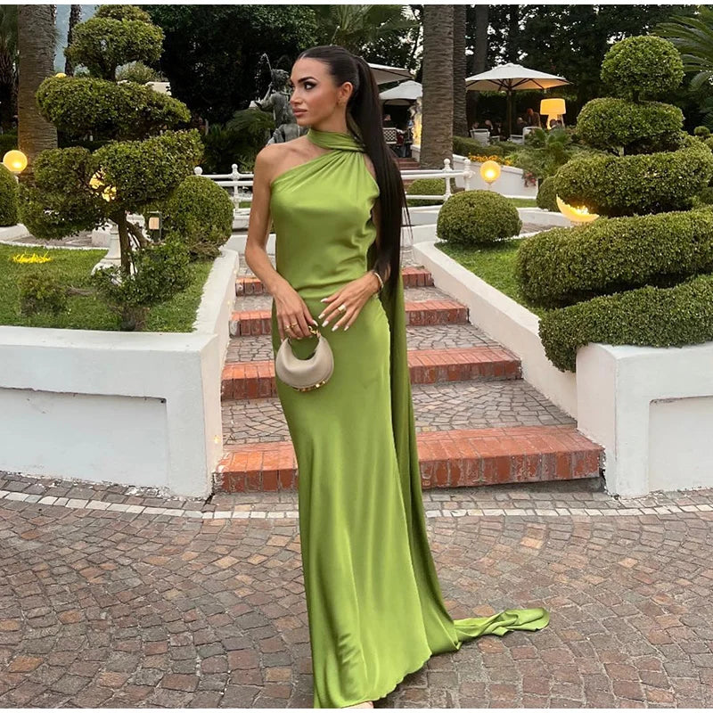 Solid Ribbon Halter Maxi Dress LAPANIA