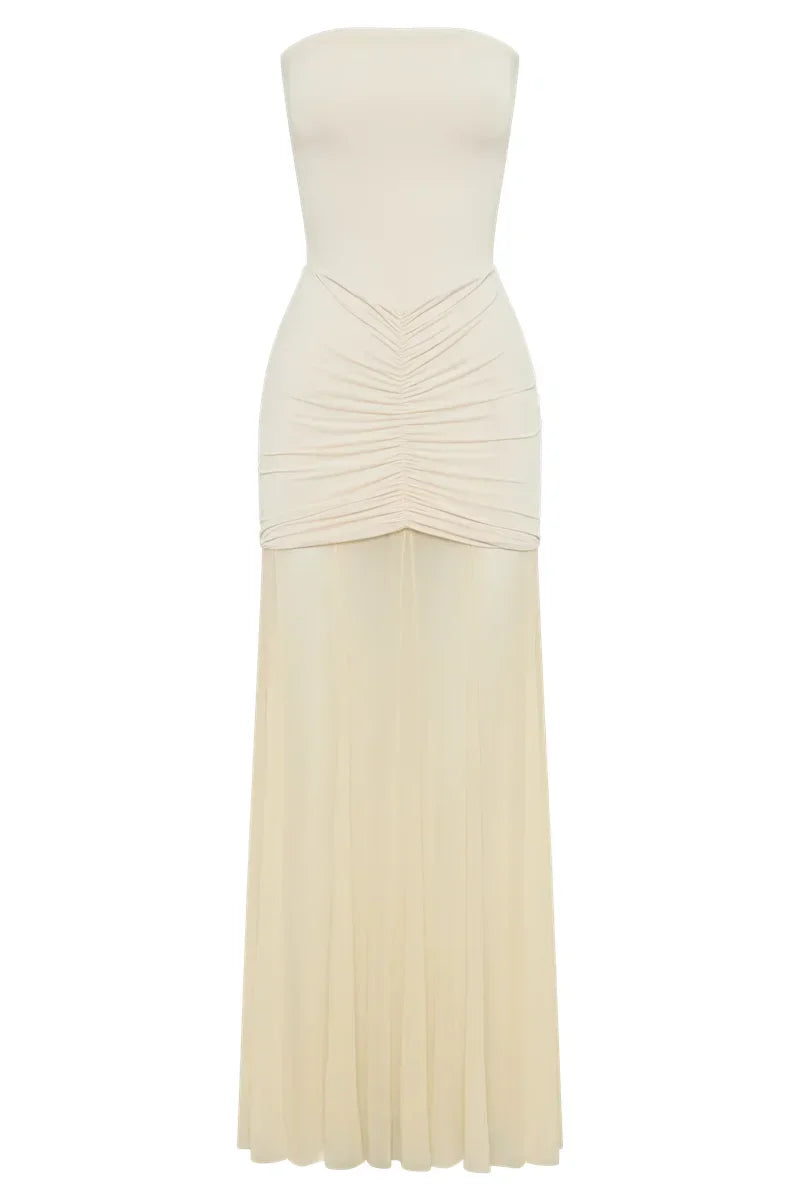 Off-Shoulder Mesh Maxi Dress LAPANIA